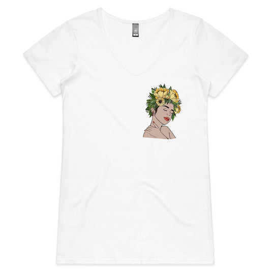 Flower Crown - Womens V-Neck T-Shirt